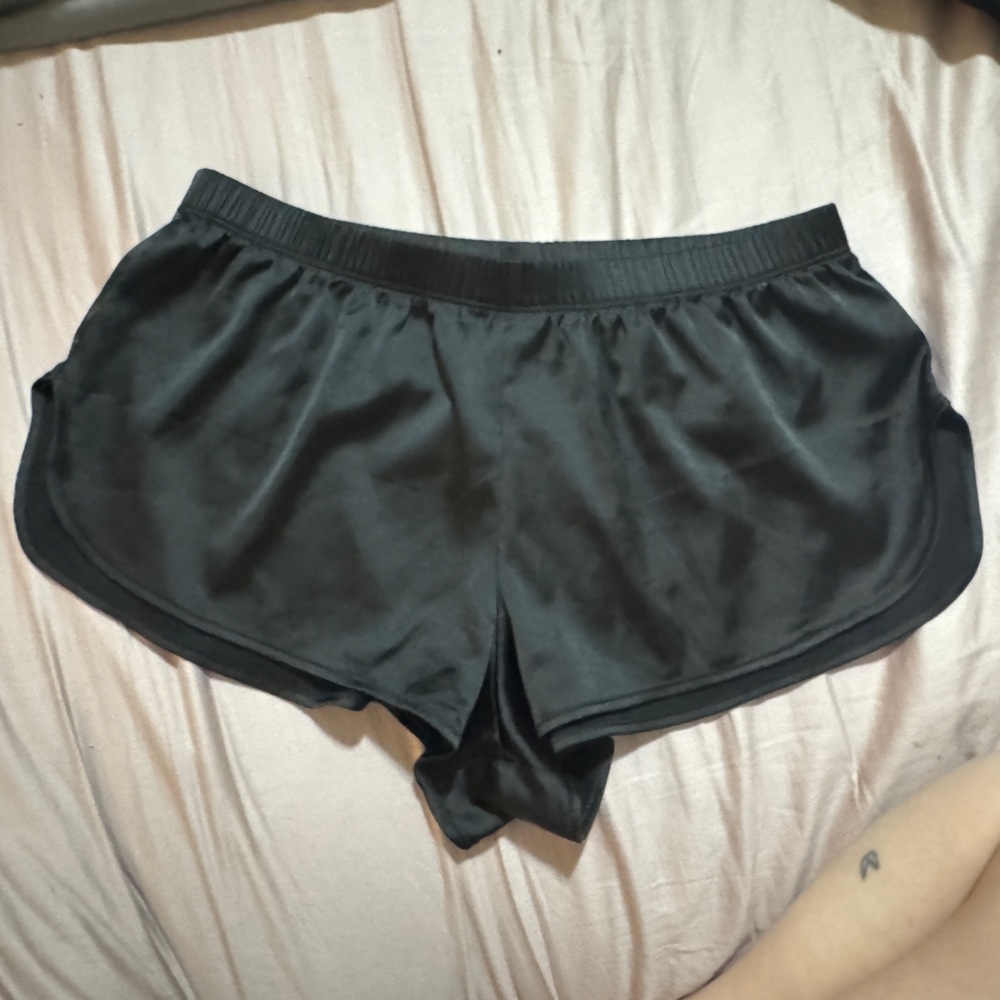 Ekouaer Black Satin Shorts
